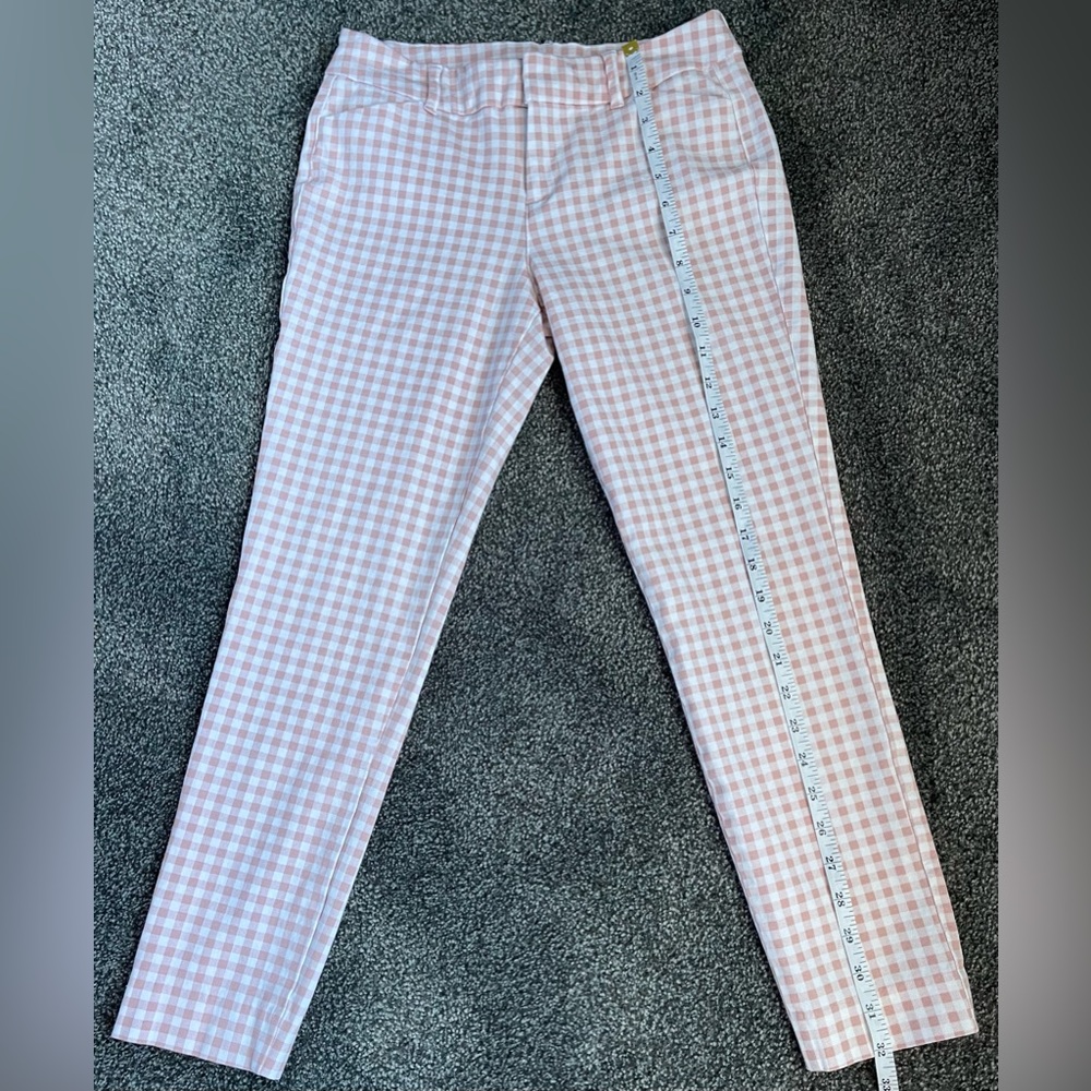 Old Navy~Pixie‎ Ankle Pants~Womens Sz 2~Pink/White Check~Stretch Chino F-26